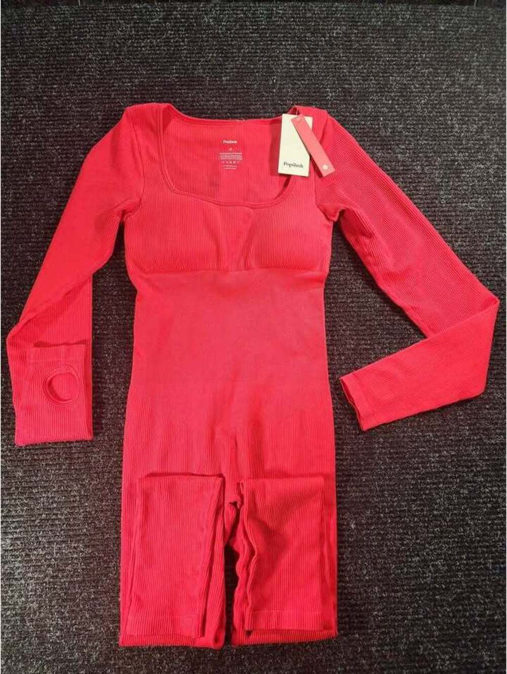 Popilush Ribbed Long Sleeve Jumpsuit